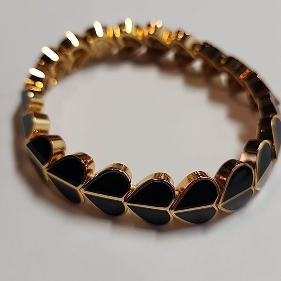 Kate Spade Heritage Enamel Heart Stretch Gold and Black Studded Bracelet - Picture 2 of 3